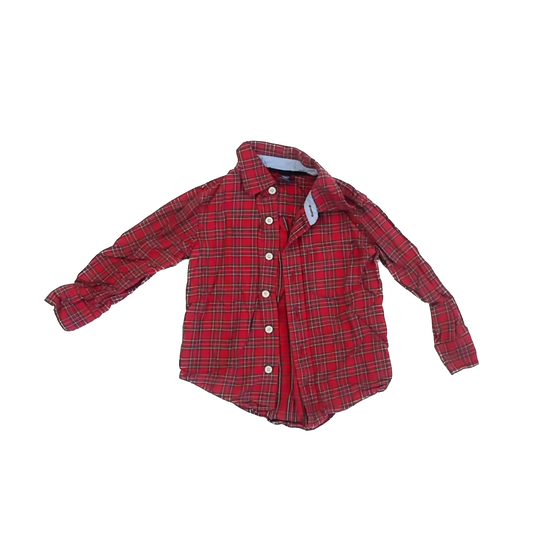 Gap Boys Red Plaid Button Down Long Sleeve Size: 3T Red Plaid
