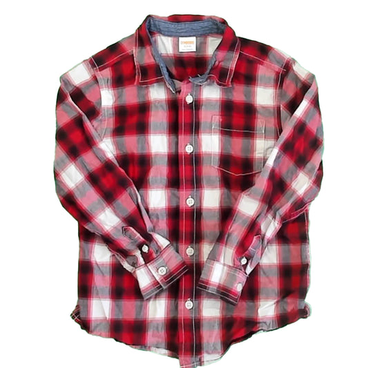 Gymboree Boys Red Plaid Button Down Long Sleeve Size: 5-6 Years Red Plaid