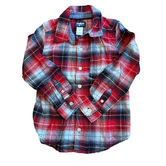 Osh Kosh Boys Red Plaid Button Down Long Sleeve Size: 5T Red Plaid