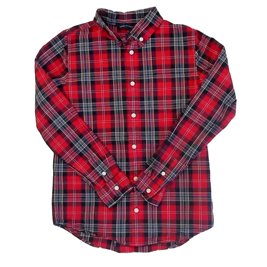 Janie and Jack Boys Red Plaid Button Down Long Sleeve Size: 8 Years Red Plaid