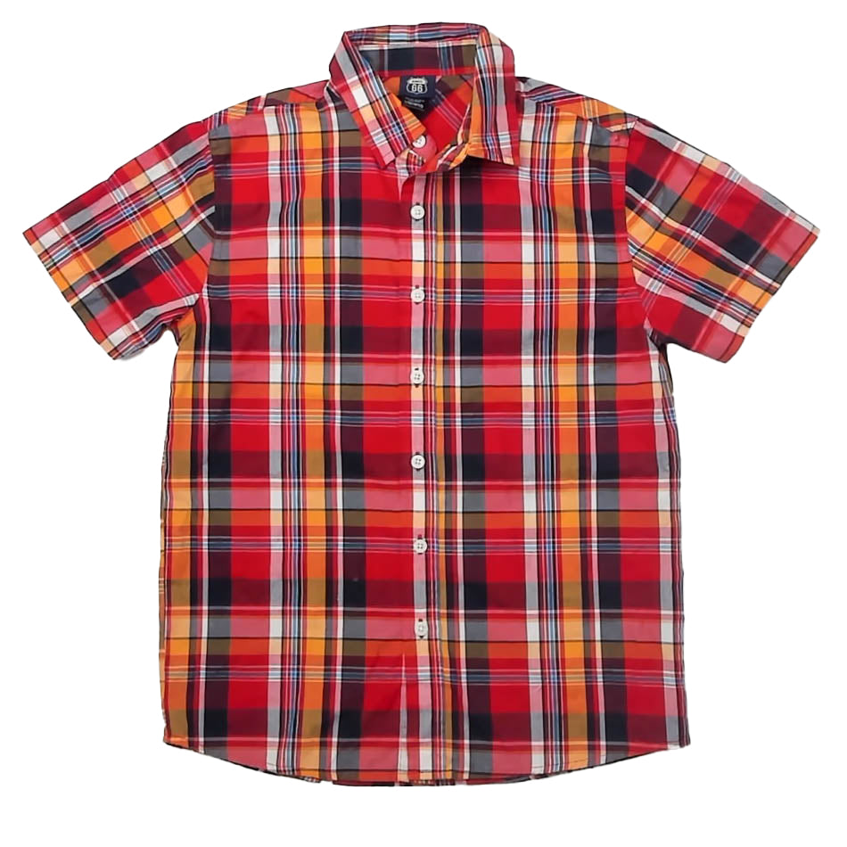 Route 66 Boys Red Plaid Button Down Short Sleeve Size: 10-12 Years Red Plaid