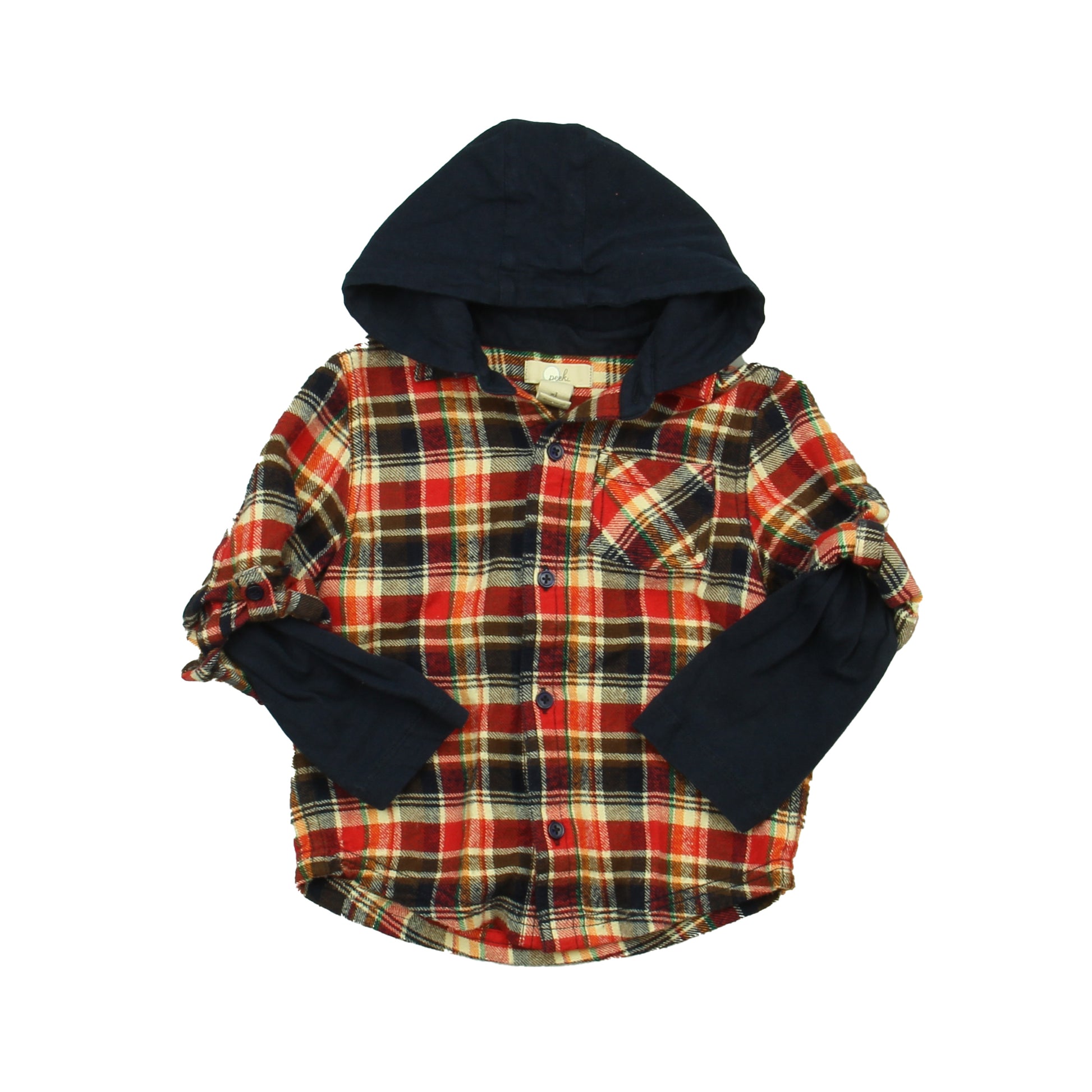 Peek Boys Red Plaid Button Down Long Sleeve Size: 18-24 Months Red Plaid