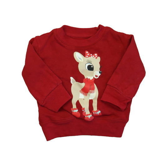 Rudolph Girls Red Reindeer Long Sleeve Shirt Size: 12 Months