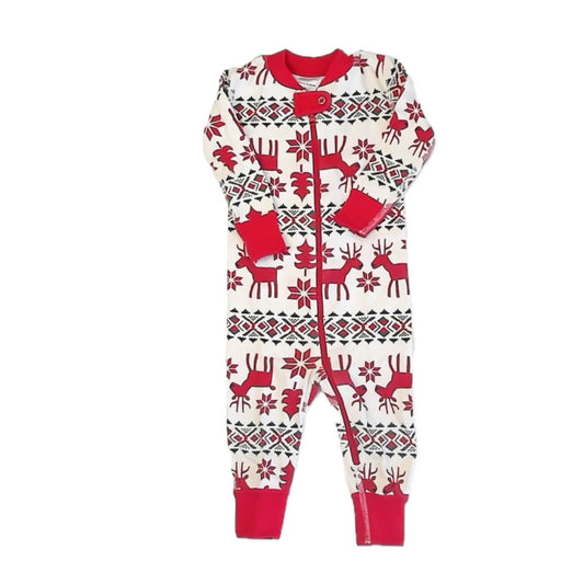 Hanna Andersson Boys Red Reindeer 1-piece footed Pajamas Size: 12-18 Months Red Reindeer