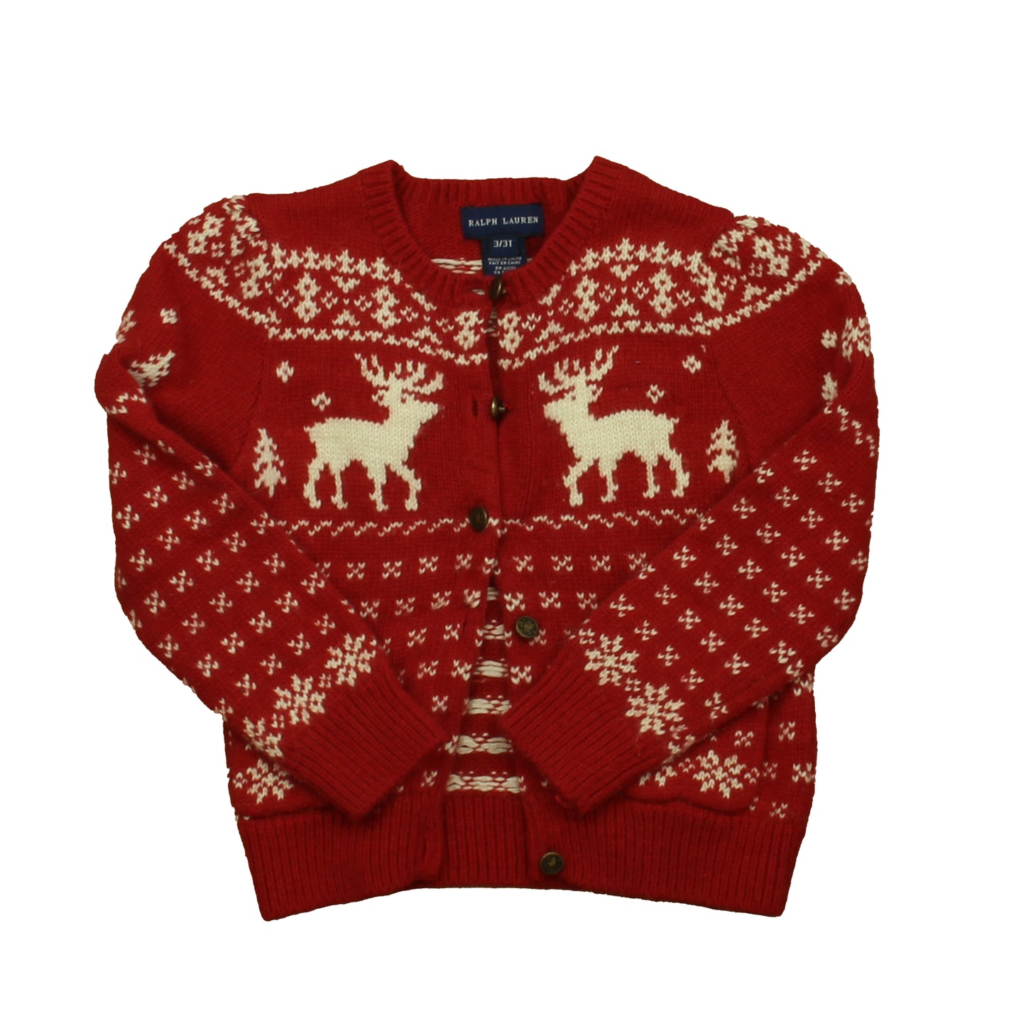 Ralph Lauren Girls Red Reindeers Cardigan Size: 3T