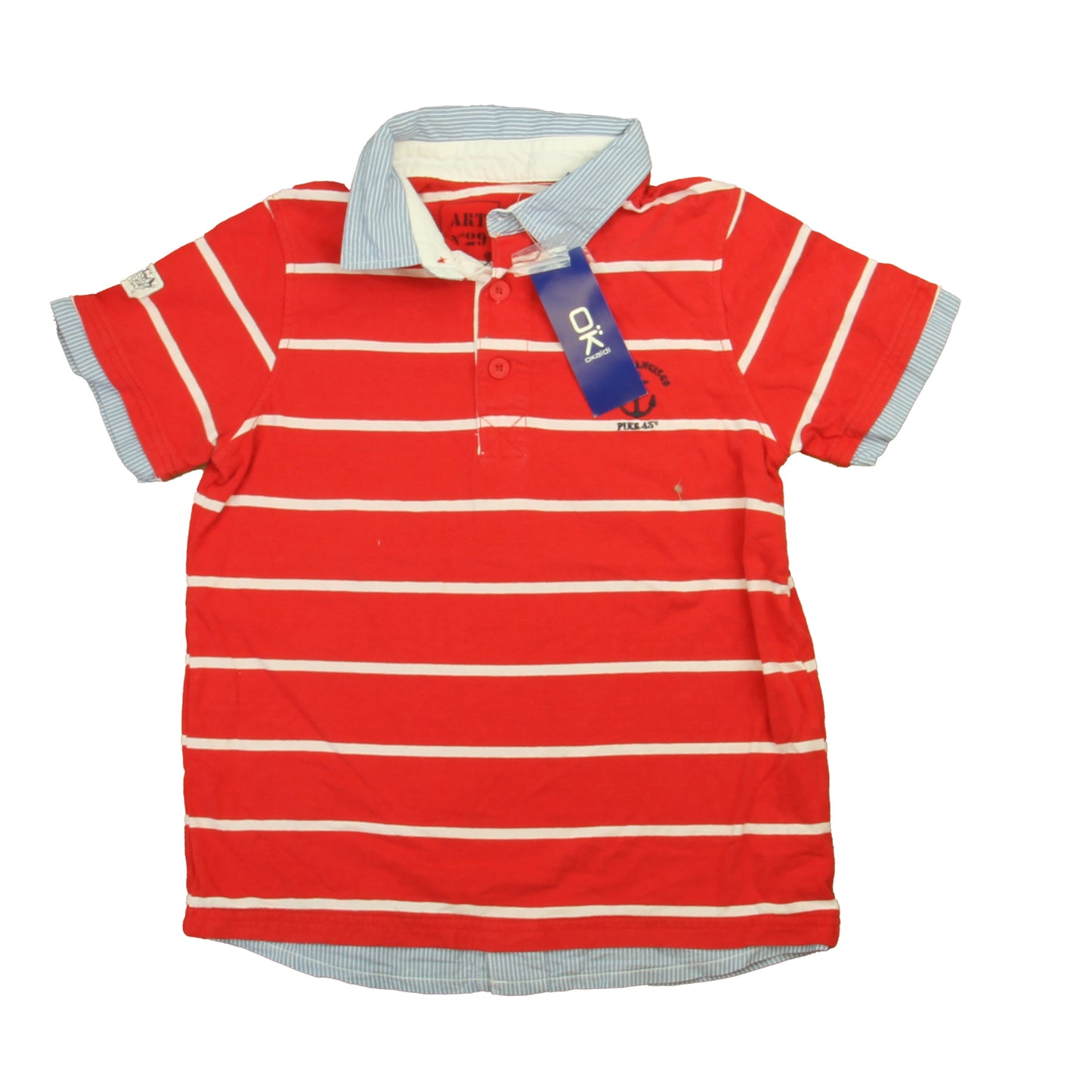 Okaidi Boys Red Stripe Polo Shirt Size: 12 Years