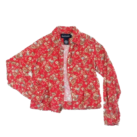 Ralph Lauren Girls Red | Tan Floral Button Down Long Sleeve Size: S Red | Tan Floral
