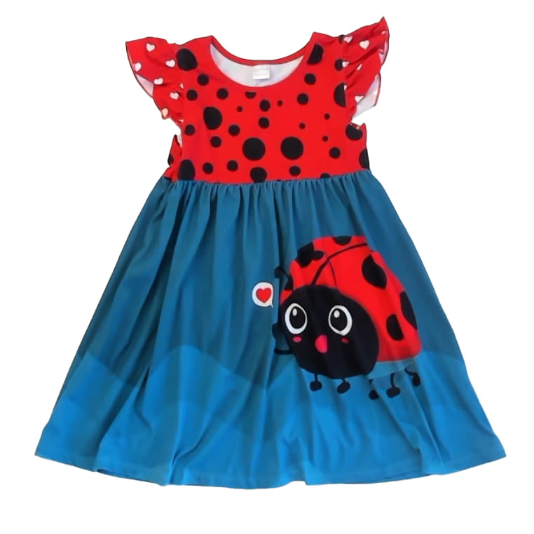 Penelope Plumm Girls Red | Teal Ladybug Dress Size: 5T Red | Teal Ladybug