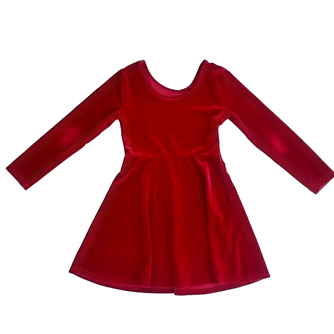 Children's Place Girls Red | Velvet Dress Size: 5-6 Years Red | Velvet
