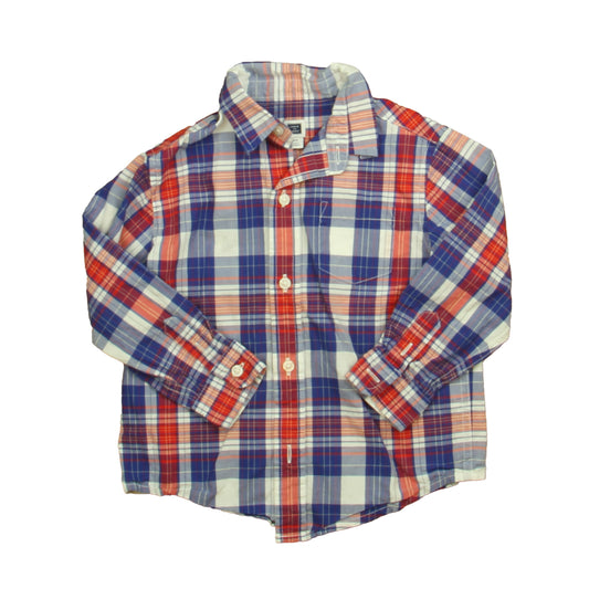 Janie and Jack Boys Red | White | Blue Plaid Button Down Long Sleeve Size: 2T