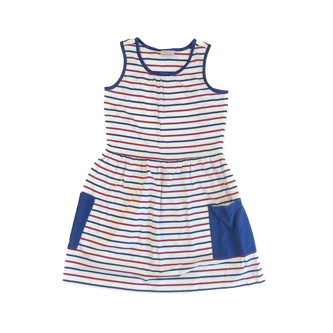 Hanna Andersson Girls Red White Blue Striped Sun Dress Size: 12 Years Red White Blue Striped