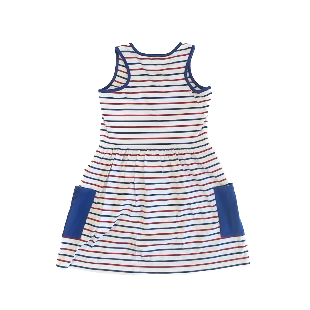 Hanna Andersson Girls Red White Blue Striped Sun Dress Size: 12 Years Red White Blue Striped