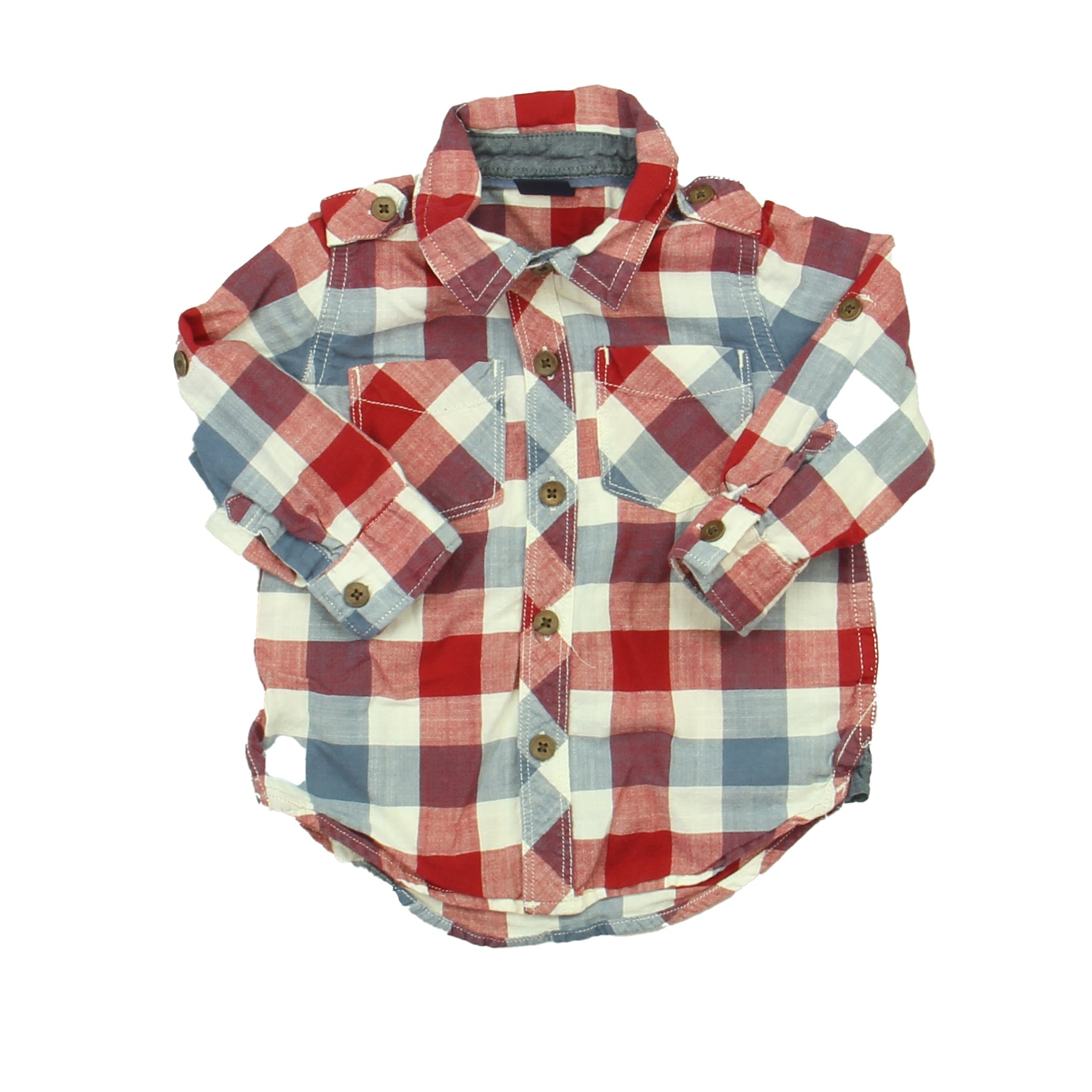 Gap Girls Red | White | Blue Button Down Long Sleeve Size: 12-18 Months Red | White | Blue
