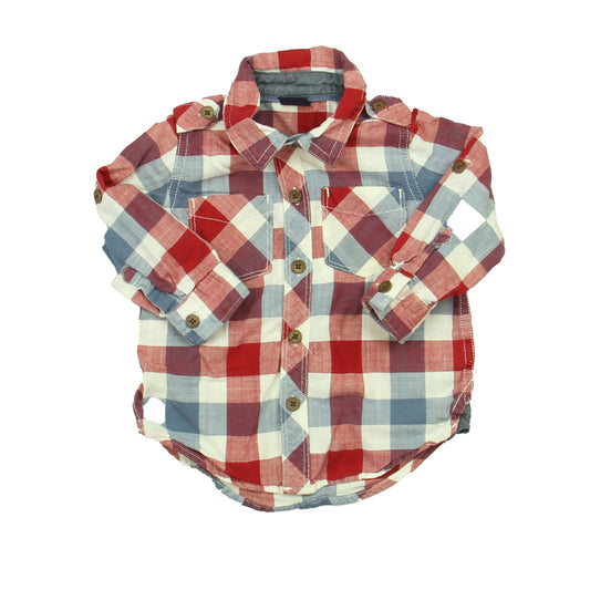 Gap Girls Red | White | Blue Button Down Long Sleeve Size: 12-18 Months Red | White | Blue
