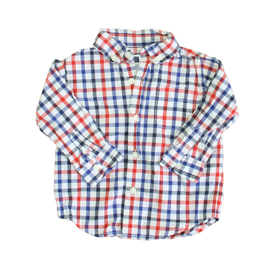 Janie and Jack Boys Red | White | Blue Button Down Long Sleeve Size: 6-12 Months Red | White | Blue