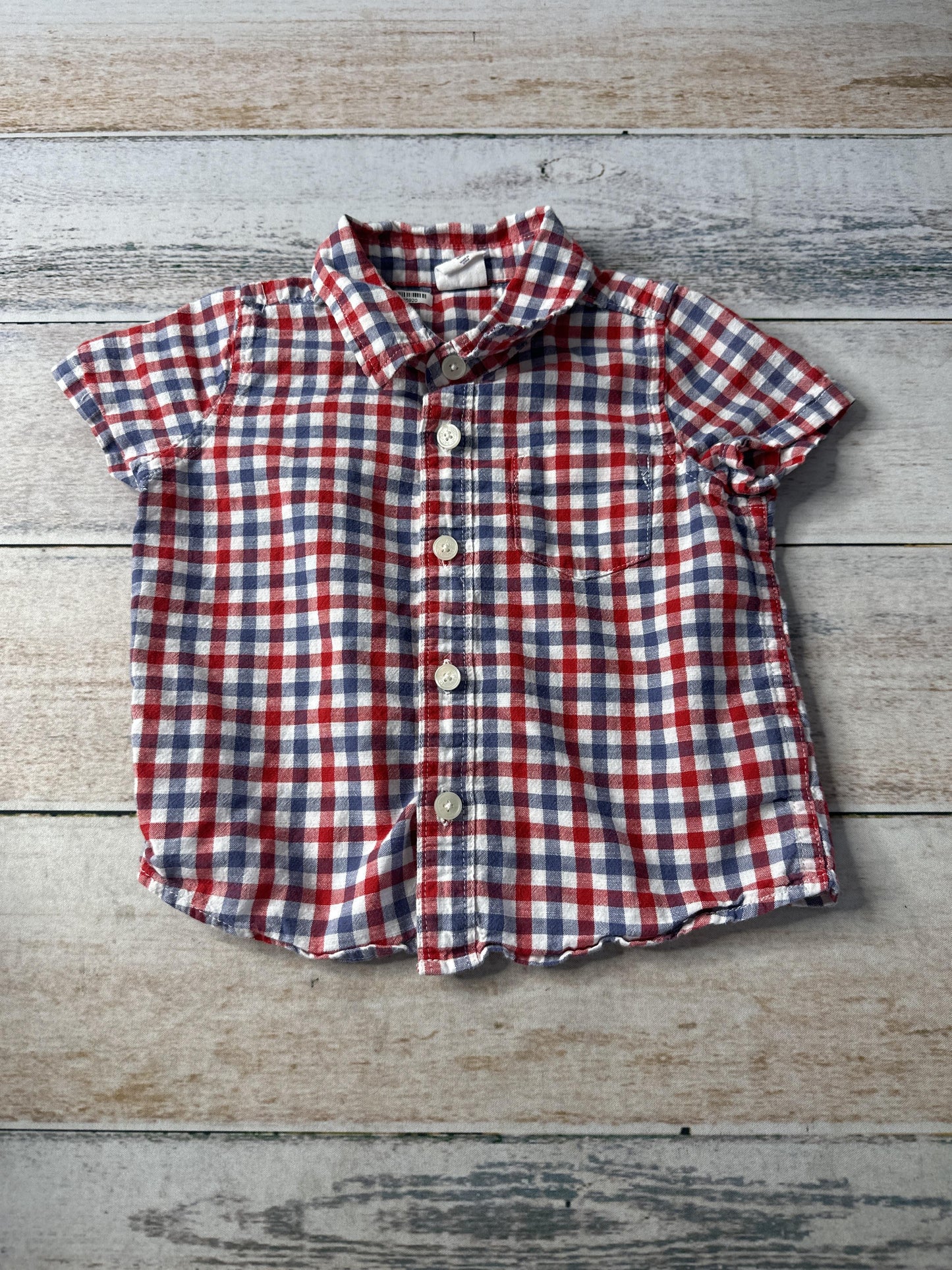 Gap Boys Red | White | Blue Button Down Short Sleeve Size: 12-18 months Red | White | Blue
