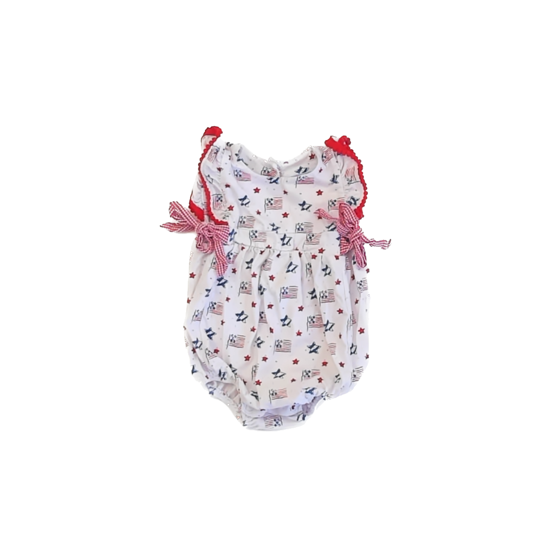 Classic Whimsey Girls Red | White |Blue Romper Size: 9 Months Red | White |Blue