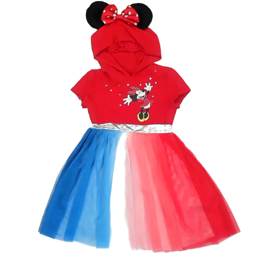 Minnie Mouse Girls Red | White | Blue Dress Size: 6 Years Red | White | Blue