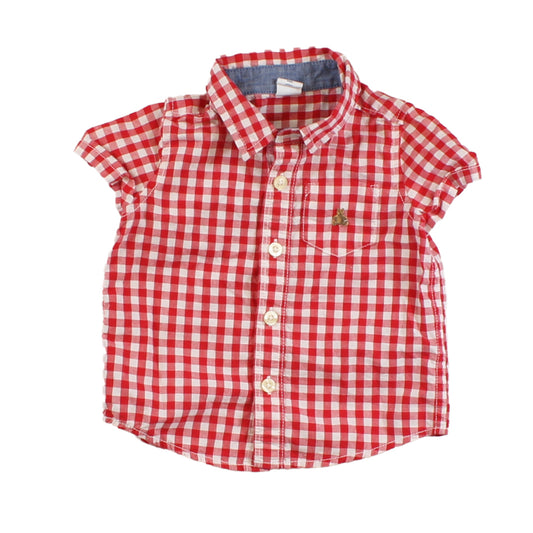 Gap Boys Red | White | Checks Button Down Short Sleeve Size: 6-12 Months Red | White | Checks