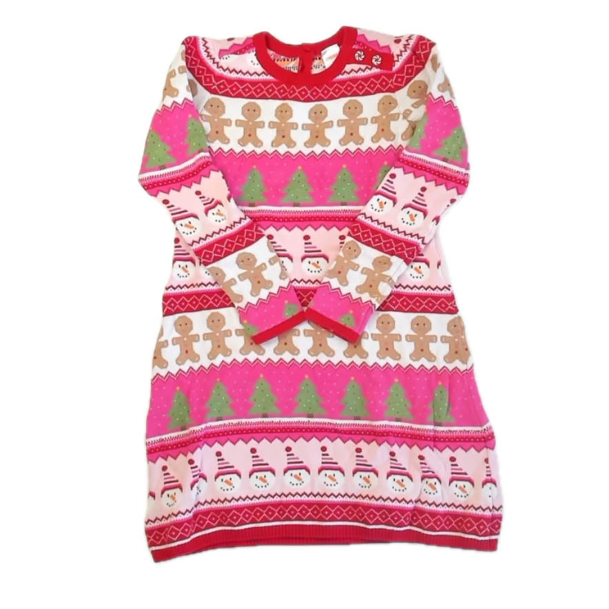 Gymboree Girls Red | White Gingerbreadmen Sweater Dress Size: 10 Years Red | White Gingerbreadmen