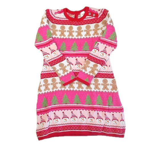 Gymboree Girls Red | White Gingerbreadmen Sweater Dress Size: 10 Years Red | White Gingerbreadmen