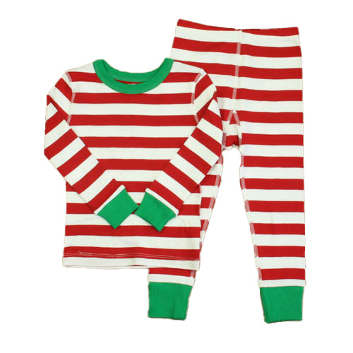Mightly Unisex Red | White | Green Stripe 2-piece Pajamas Size: 4T Red | White | Green Stripe
