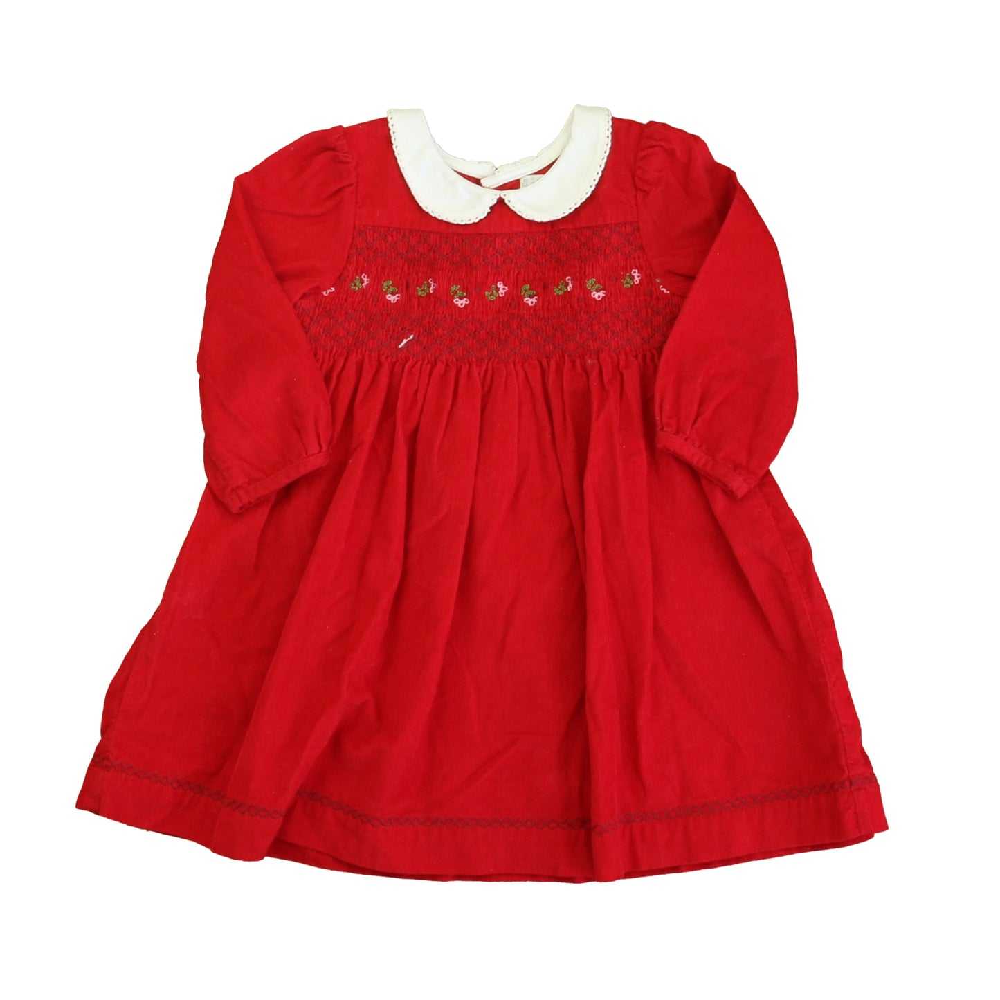 JoJo Maman Bebe Girls Red | White | Green Dress Size: 6-12 Months