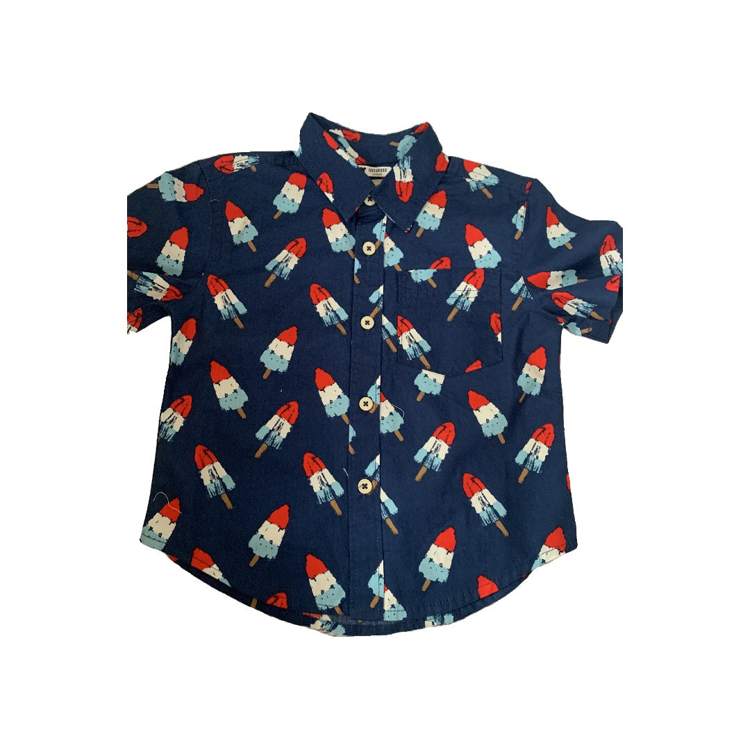 Tucker + Tate Boys Red | White | Navy Blue | Pattern Button Down Short Sleeve Size: 2T Red | White | Navy Blue | Pattern