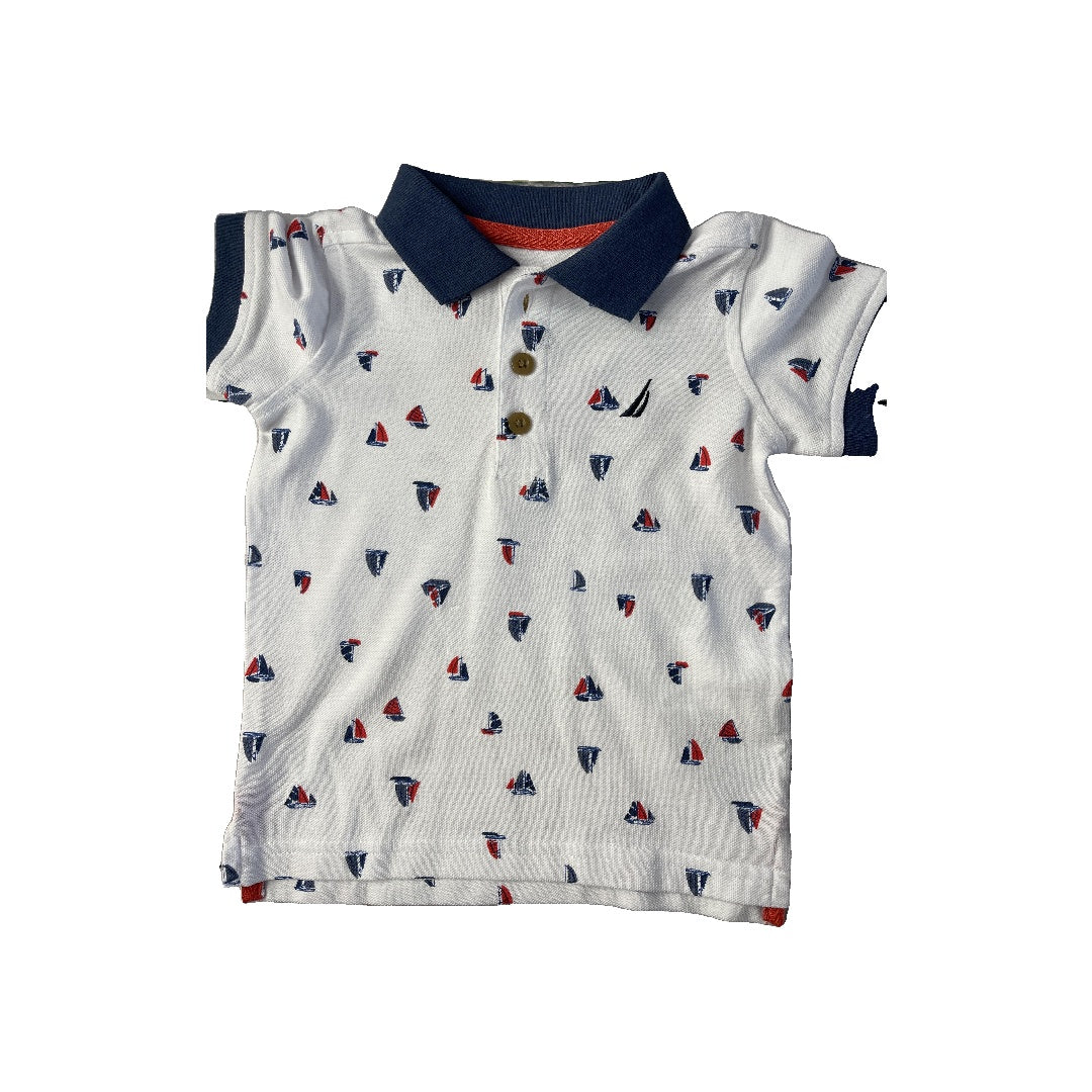 Nautica Boys Red | White | Navy Blue Polo Shirt Size: 12 months Red | White | Navy Blue