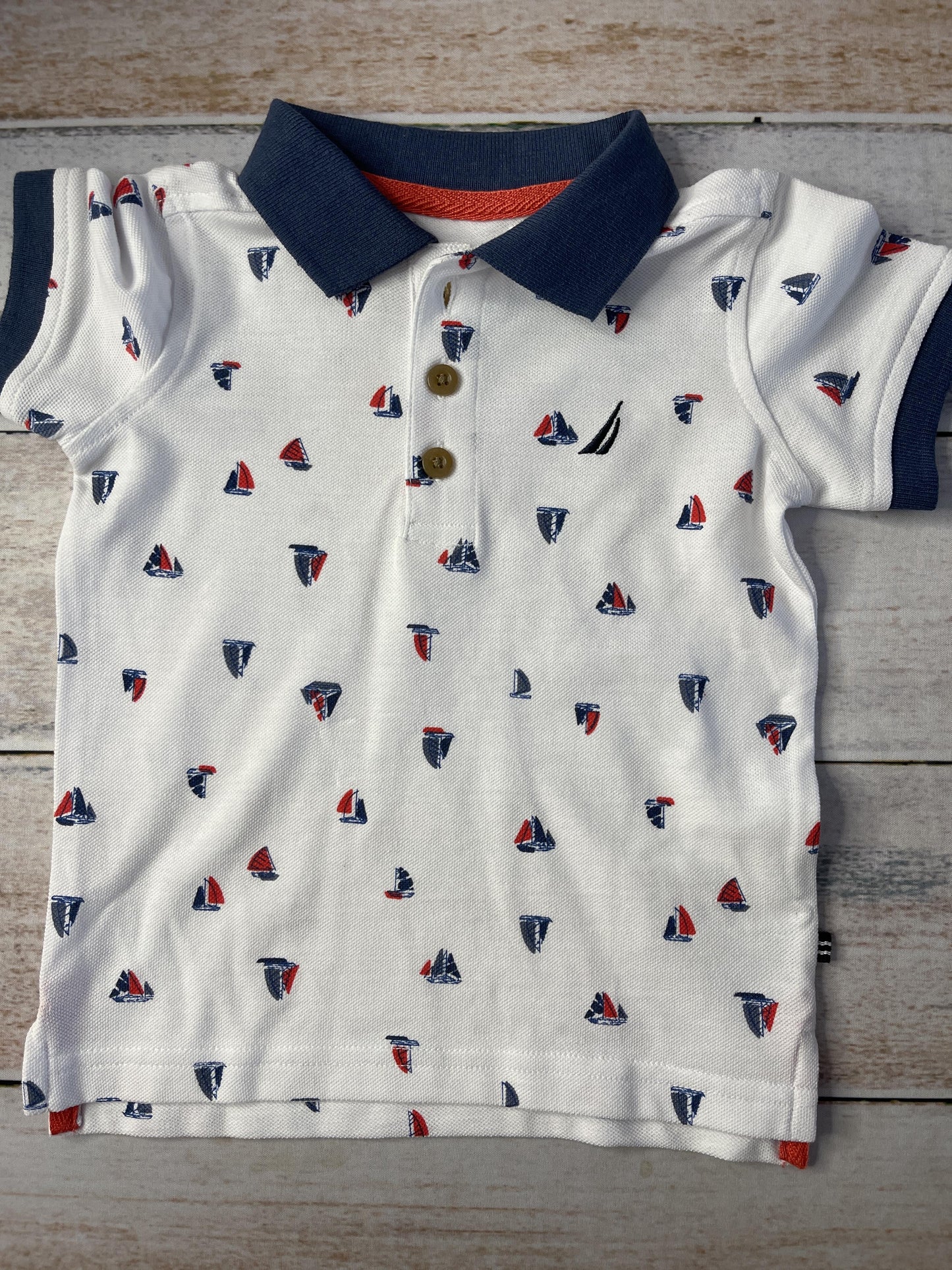 Nautica Boys Red | White | Navy Blue Polo Shirt Size: 12 months Red | White | Navy Blue