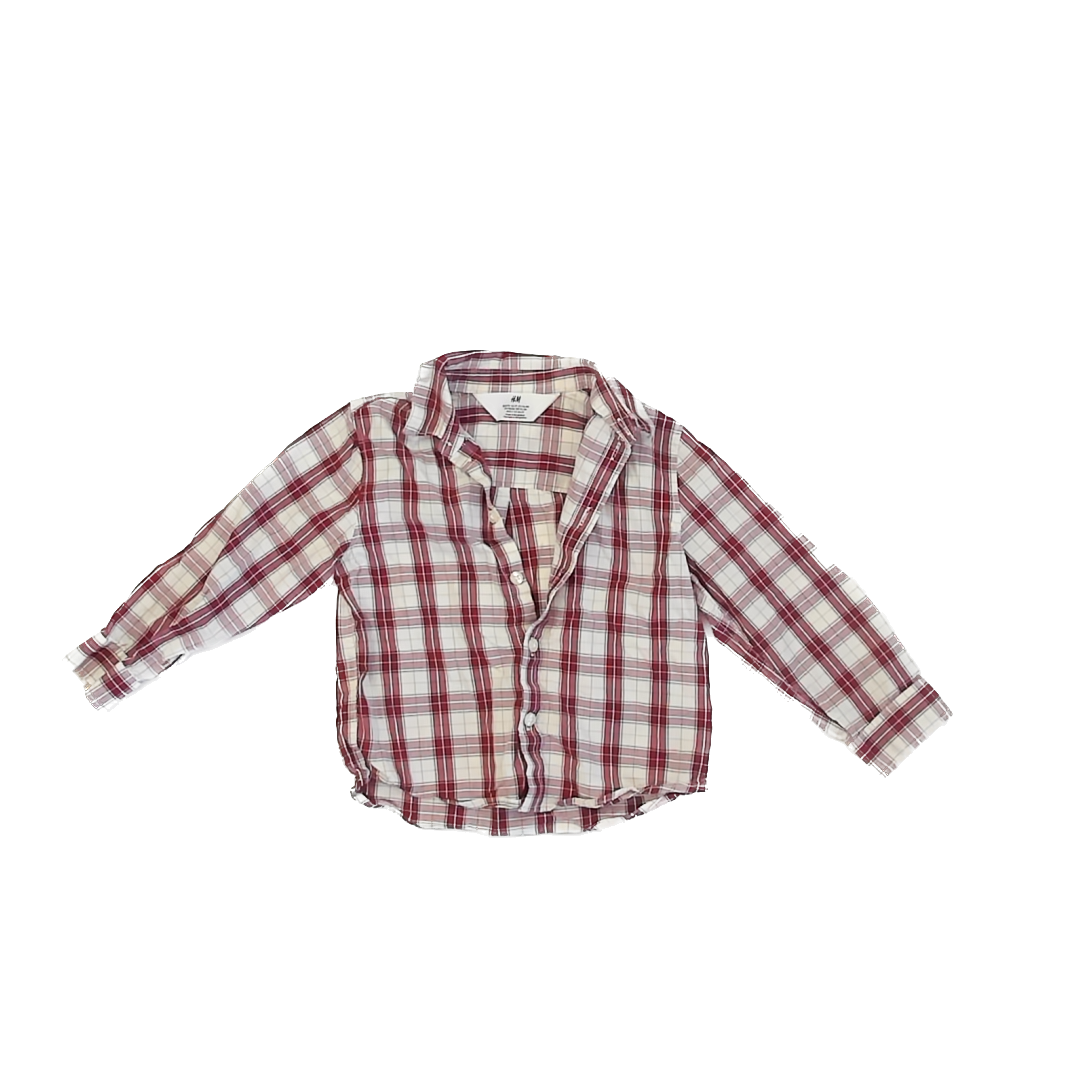 H&M Boys Red | White Plaid Button Down Long Sleeve Size: 2T Red | White Plaid