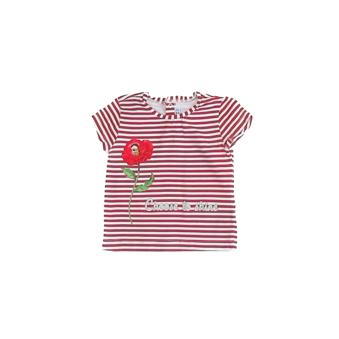 Mayoral Girls Red | White Striped T-Shirt Size: 18 Months Red | White Striped