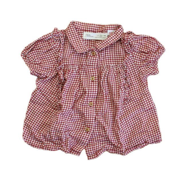 Zara Girls Red | White Blouse Size: 3-6 Months