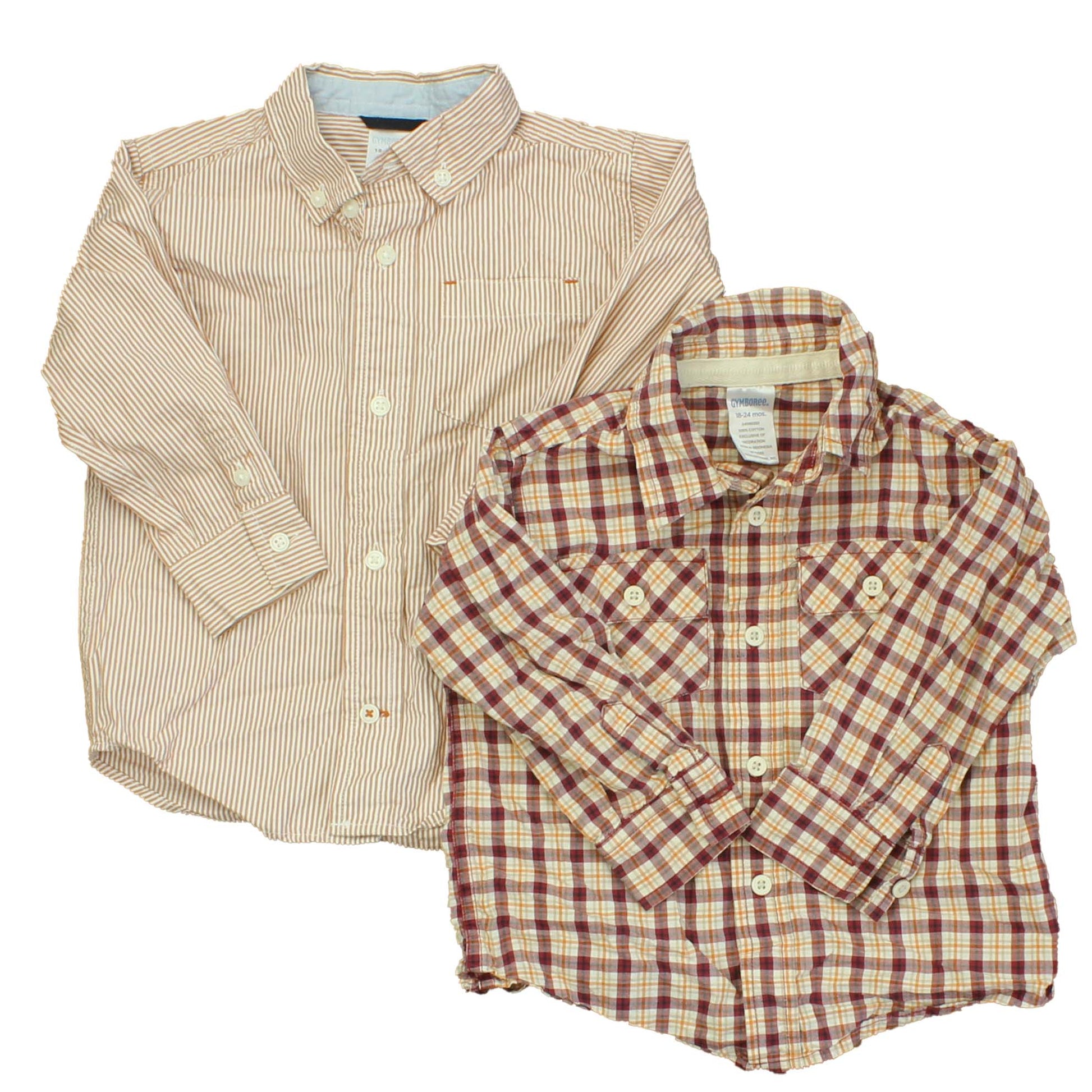 Gymboree Boys Red | Yellow | Plaid | Red| White | Stripes Button Down Long Sleeve Size: 18-24 Months Red | Yellow | Plaid | Red| White | Stripes