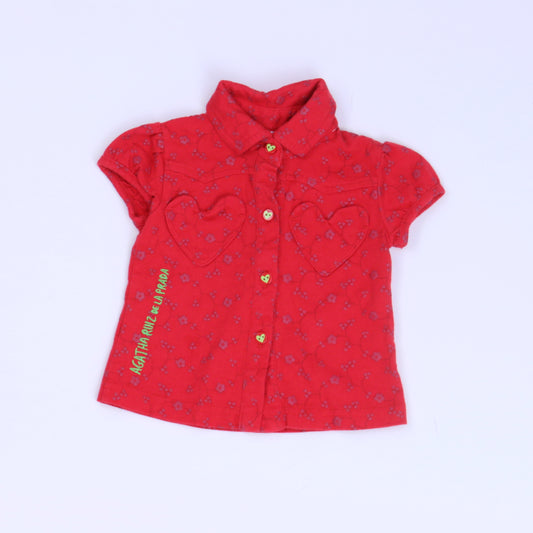 Agatha Ruiz De La Prada Girls Red Button Down Short Sleeve Size: 3 Months Red