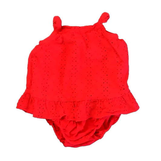 Janie and Jack Girls Red Romper Size: 18-24 Months Red