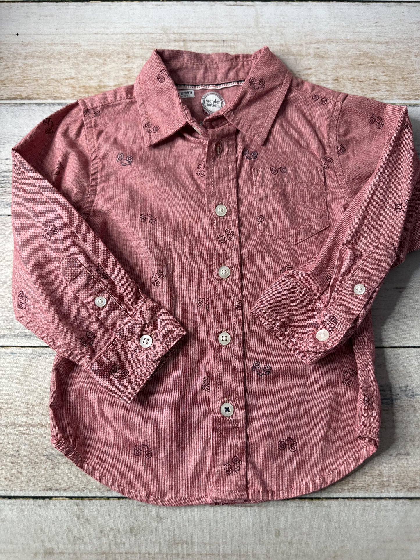 WonderNation Boys Red Button Down Short Sleeve Size: 2T Red