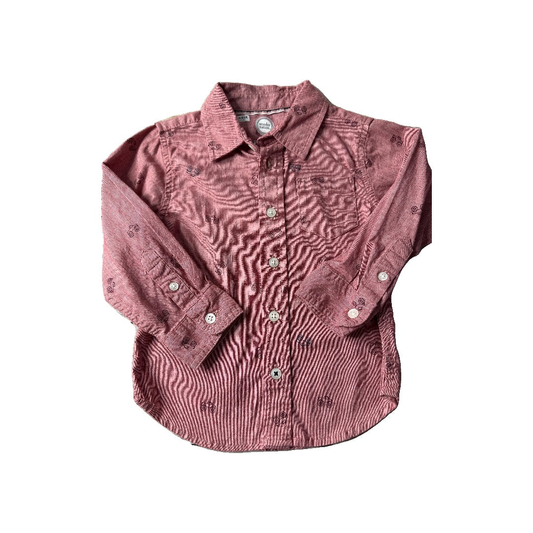 WonderNation Boys Red Button Down Short Sleeve Size: 2T Red