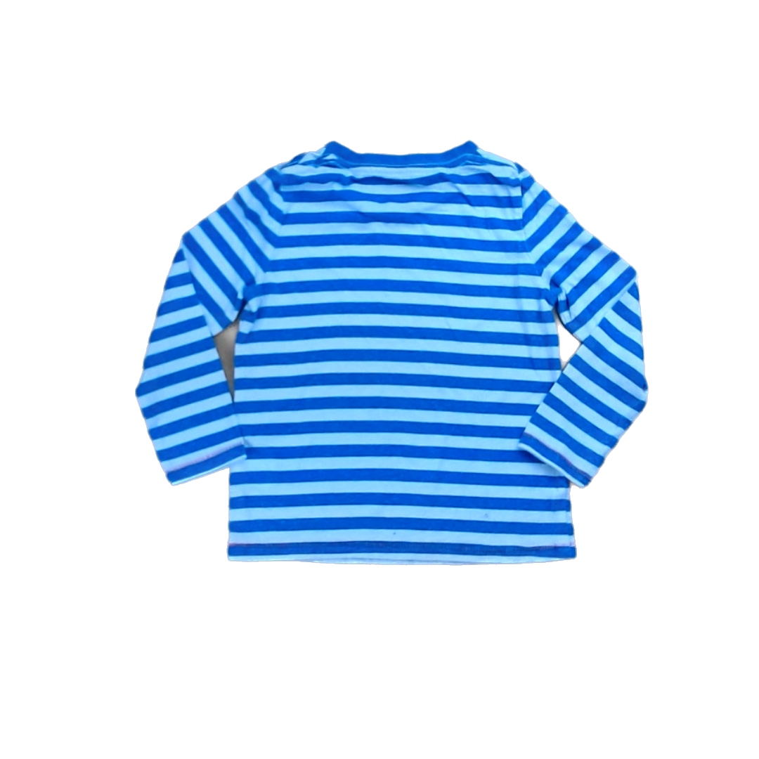 Rockets Of Awesome Boys Royal Blue and White Stripes | Lion Face Long Sleeve Shirt Size: 4T Royal Blue and White Stripes | Lion Face