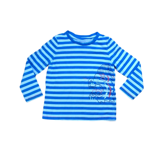 Rockets Of Awesome Boys Royal Blue and White Stripes | Lion Face Long Sleeve Shirt Size: 4T Royal Blue and White Stripes | Lion Face