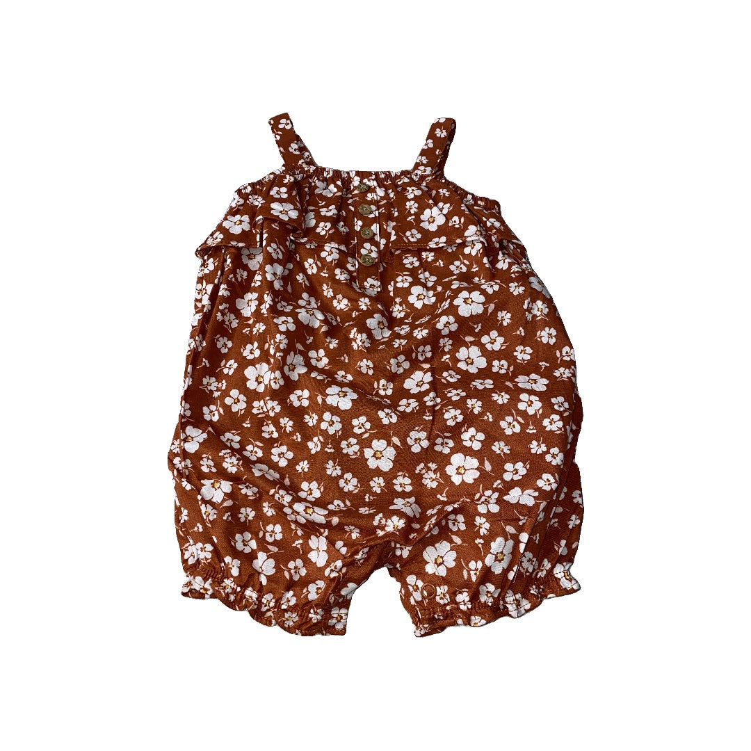 Carters Girls Rust | Flowers | White Romper Size: 9 months Rust | Flowers | White