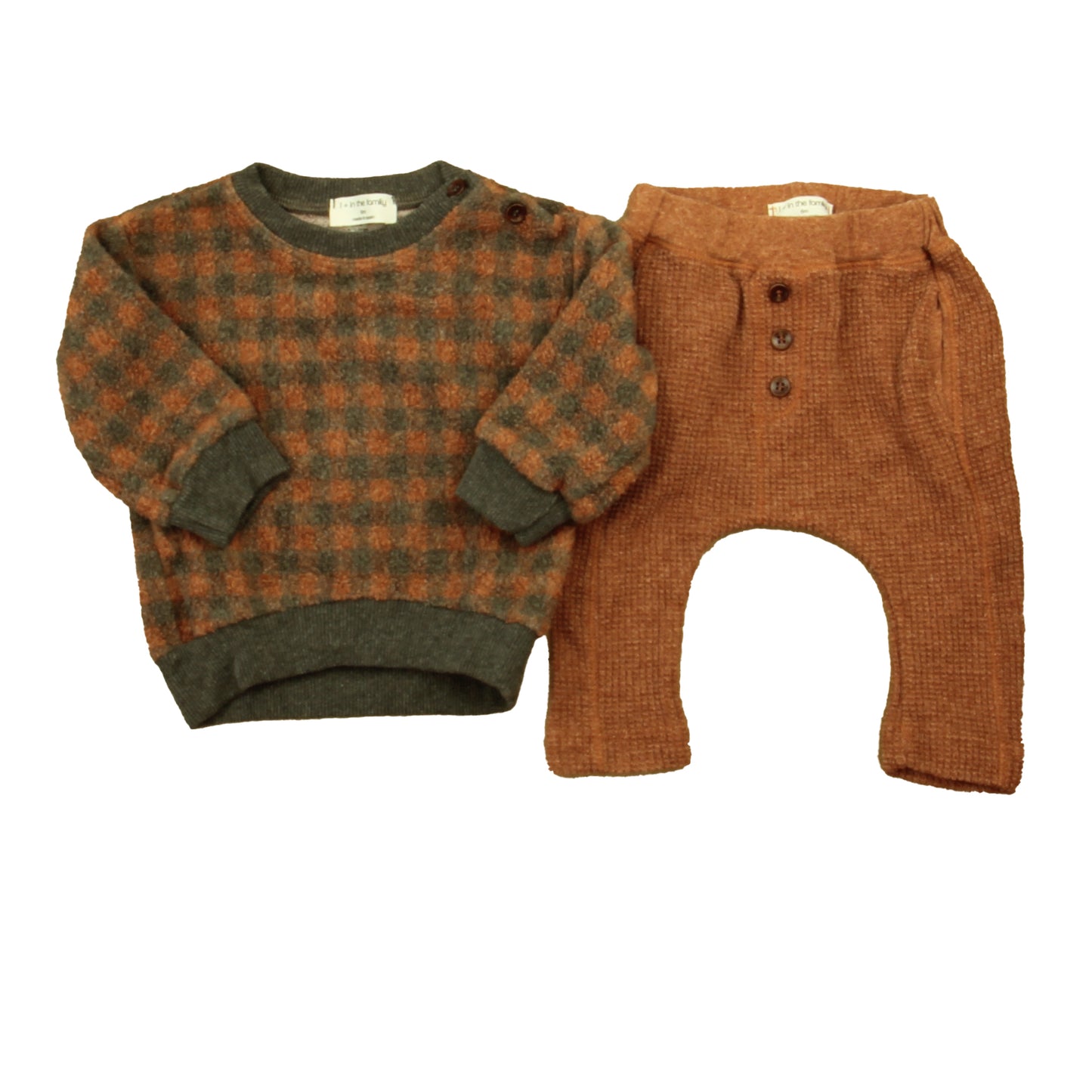 1 + In the Family Boys Rust | Gray Apparel Sets Size: 6 Months