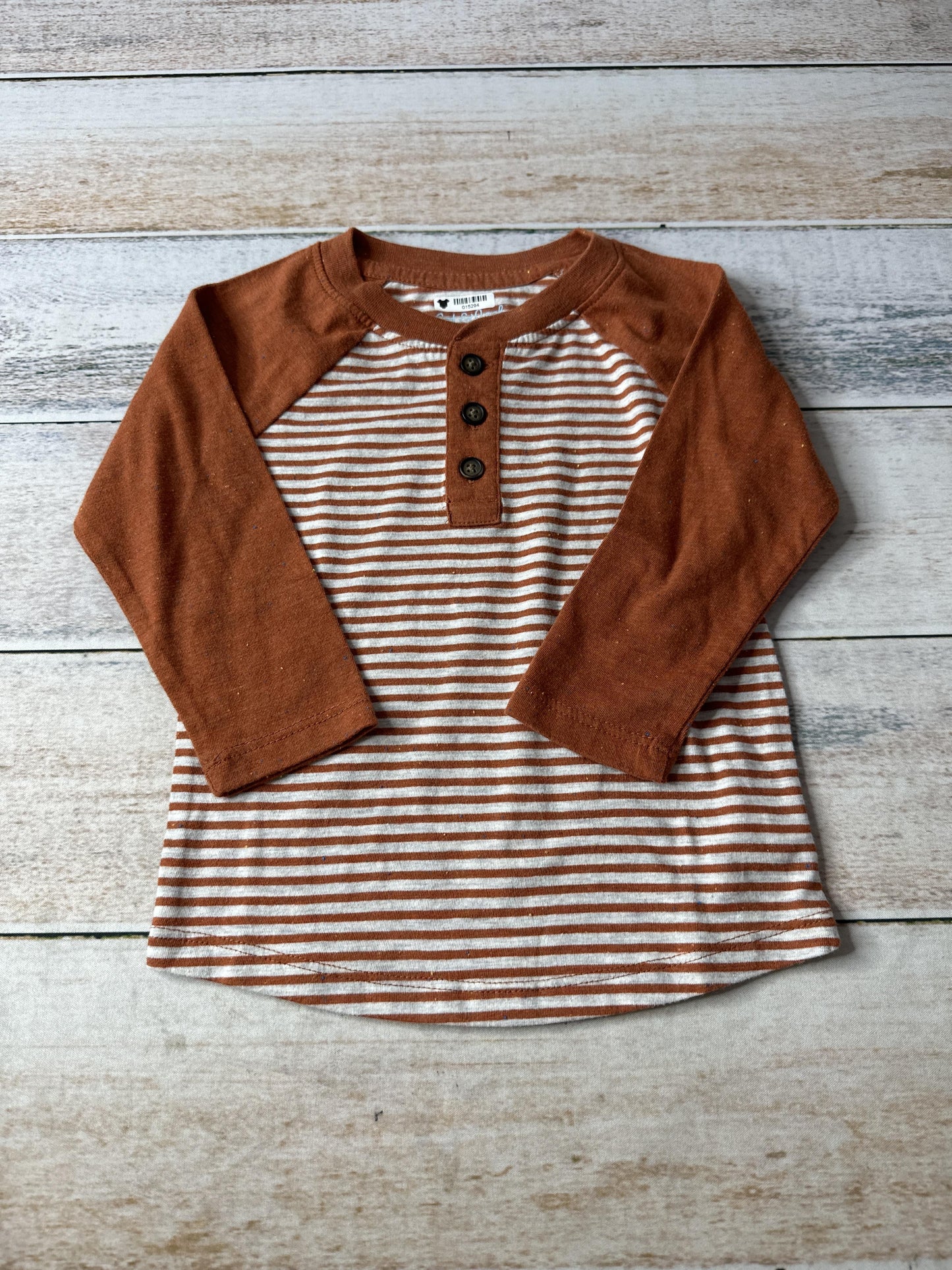 Cat & Jack Boys Rust | Grey | Striped Long Sleeve T-Shirt Size: 18 months Rust | Grey | Striped