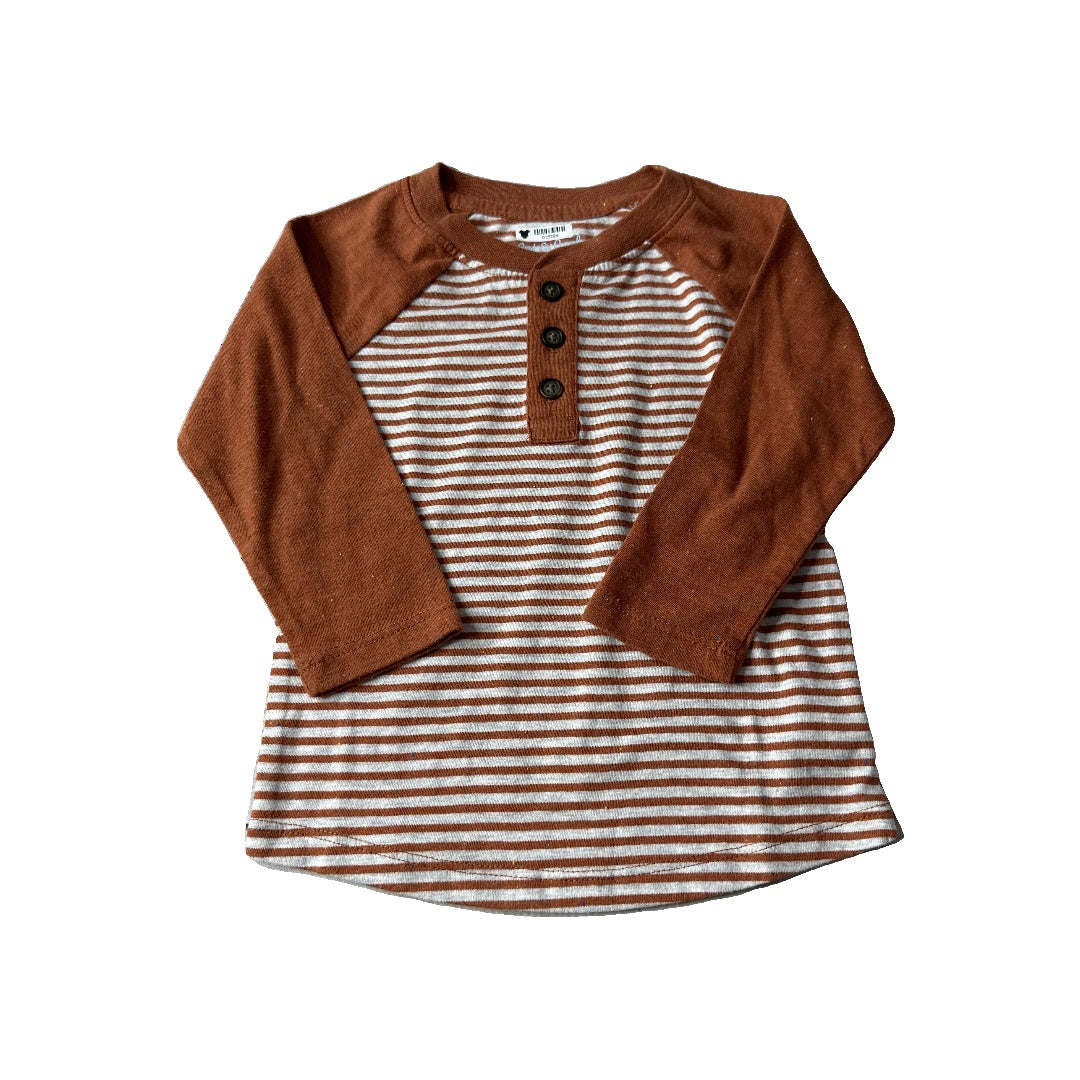 Cat & Jack Boys Rust | Grey | Striped Long Sleeve T-Shirt Size: 18 months Rust | Grey | Striped