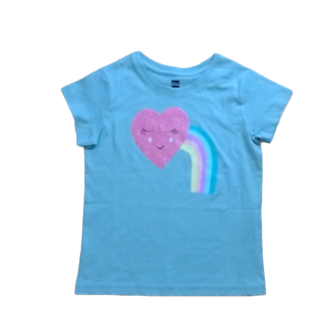 Tea Collection Girls Sage Green | Heart Rainbow Shirt Size: 3T Sage Green | Heart Rainbow