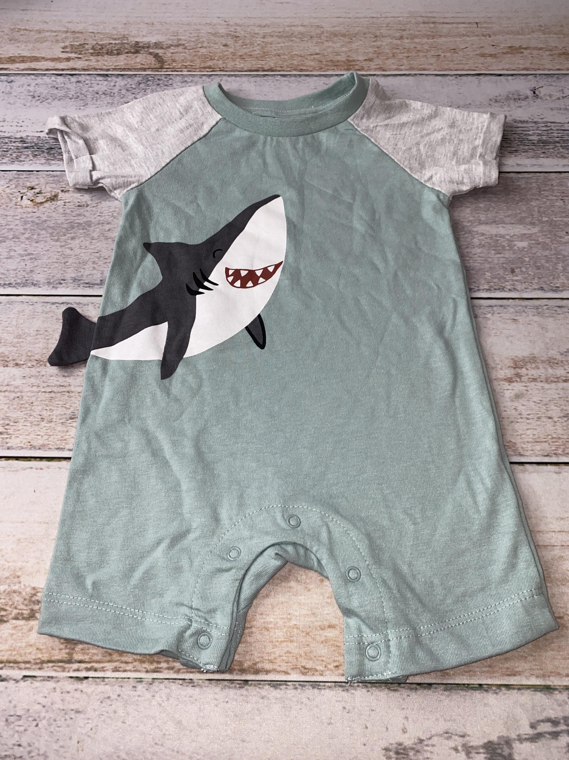 PL Baby Boys Sage | Sharks Romper Size: 12 months Sage | Sharks