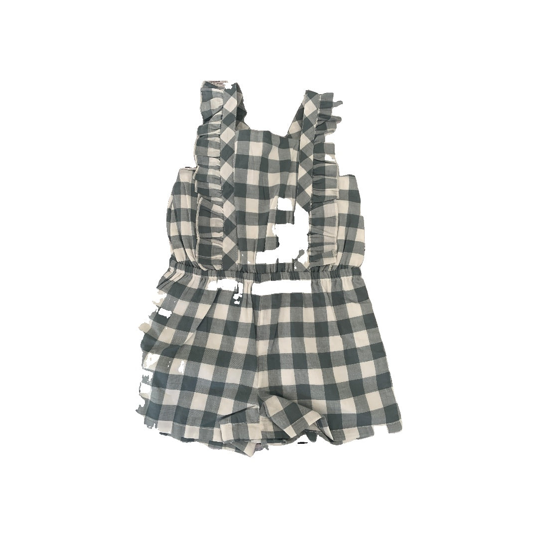 Rachel Zoe Girls Sage | White | Check Romper Size: 2T Sage | White | Check