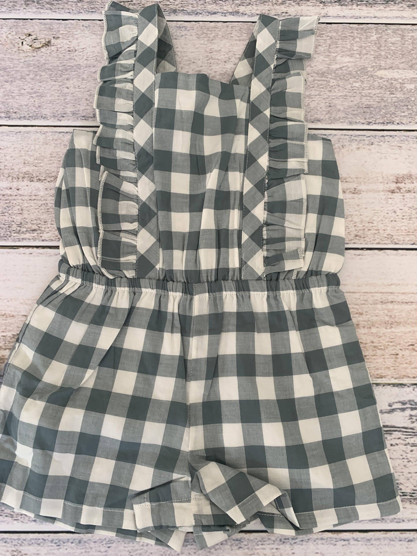 Rachel Zoe Girls Sage | White | Check Romper Size: 2T Sage | White | Check