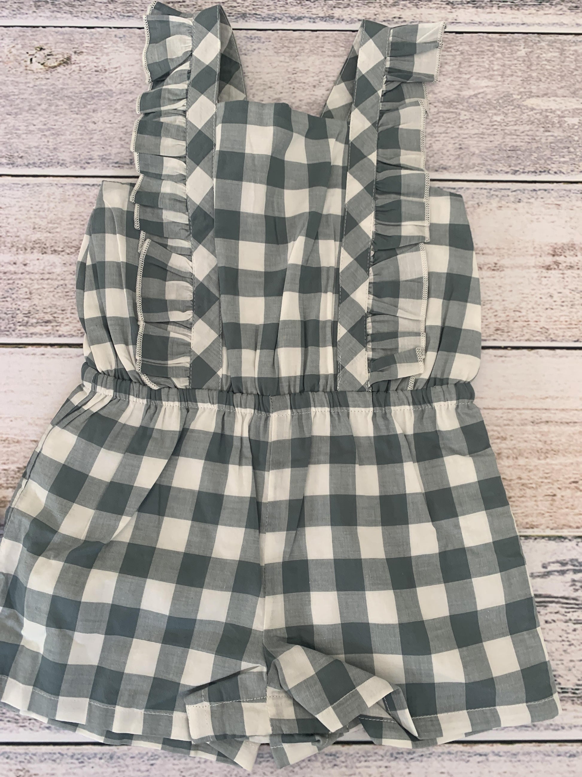 Rachel Zoe Girls Sage | White | Check Romper Size: 2T Sage | White | Check