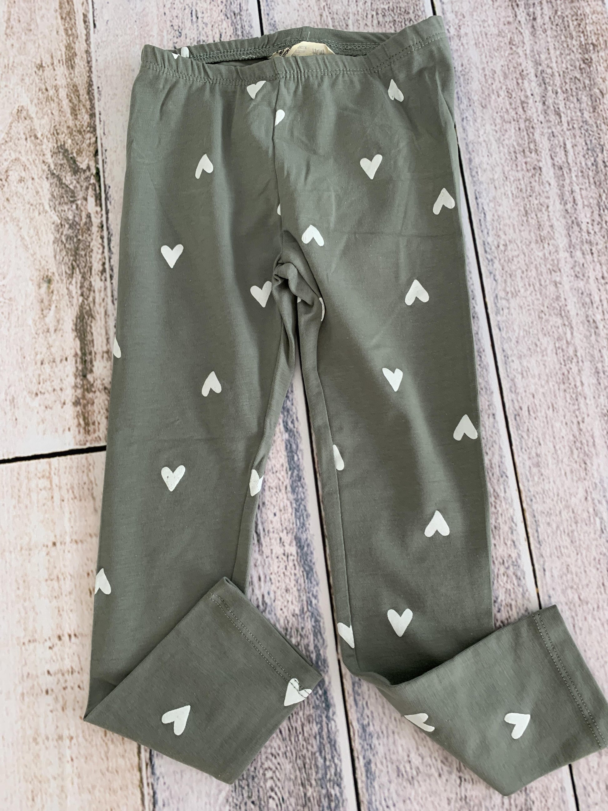 H&M Girls Sage | White | Hearts Pants Size: 3T Sage | White | Hearts